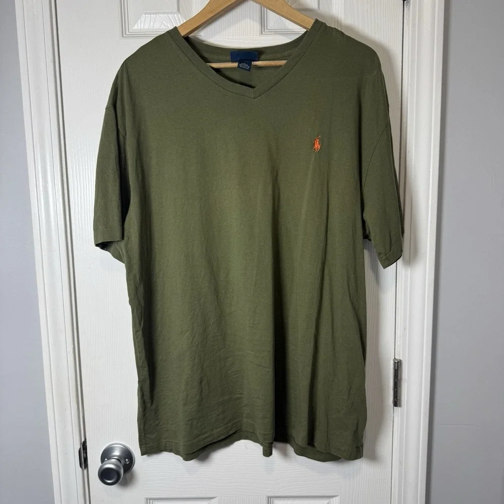 Polo Ralph Lauren Brown/Orange Horse V-Neck Men's‎ XL Shirt VTG